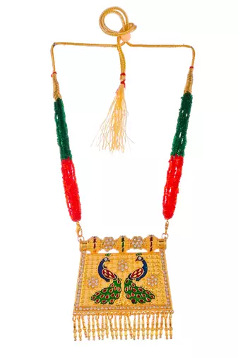 Gold plated ethnic meenakari necklace