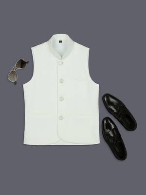 Solid sleeveless nehru jacket - off white 5