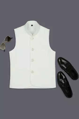 Solid sleeveless nehru jacket - off white