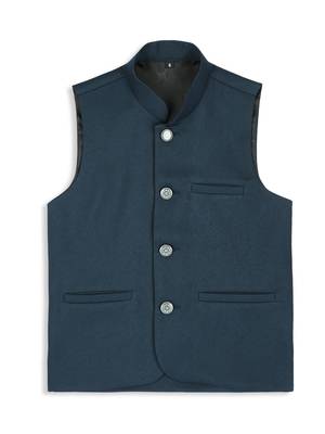 Solid sleeveless nehru jacket - peacock green 1