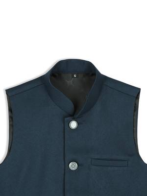 Solid sleeveless nehru jacket - peacock green 3