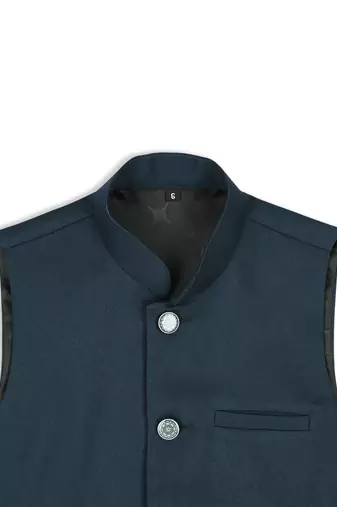 Solid sleeveless nehru jacket - peacock green