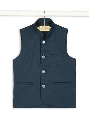 Solid sleeveless nehru jacket - peacock green 4