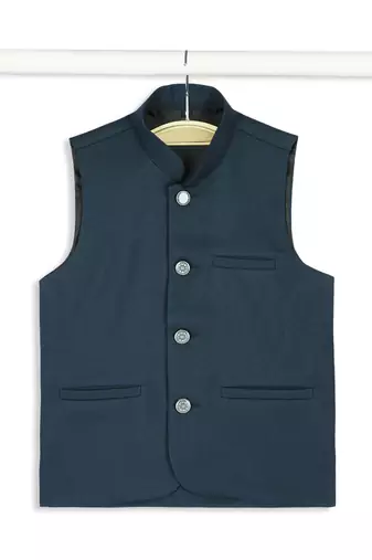 Solid sleeveless nehru jacket - peacock green