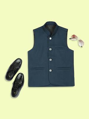 Solid sleeveless nehru jacket - peacock green 5