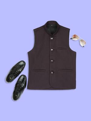 Sleeveless nehru jacket - wine 5