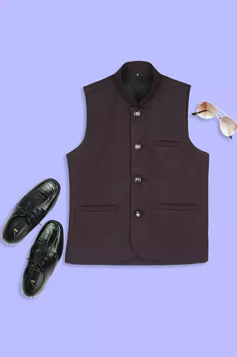 Sleeveless nehru jacket - wine