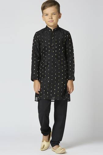 Full sleeves chanderi kurta, pyjama set with traditional butta work - black