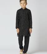 Full sleeves chanderi kurta, pyjama set with traditional butta work - black