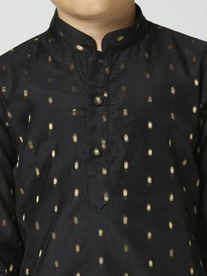 Full sleeves chanderi kurta, pyjama set with traditional butta work - black 3