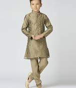 Full sleeves chanderi kurta, pyjama set with traditional butta work - grey