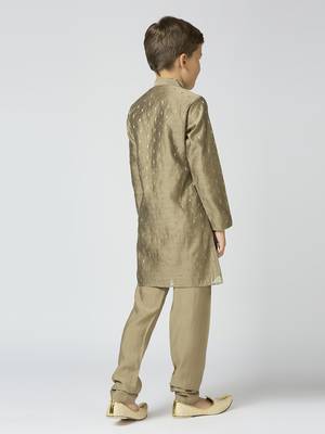 Full sleeves chanderi kurta, pyjama set with traditional butta work - grey 3