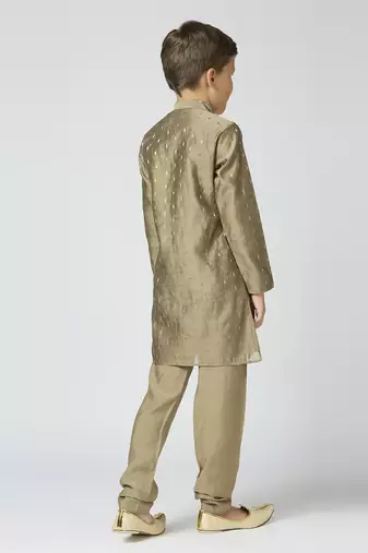 Full sleeves chanderi kurta, pyjama set with traditional butta work - grey