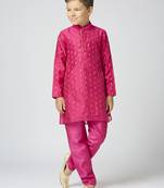 Full sleeves chanderi kurta, pyjama set with traditional butta work - rani pink