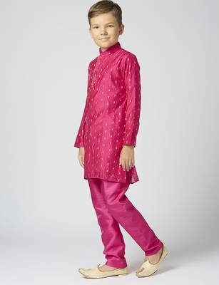 Full sleeves chanderi kurta, pyjama set with traditional butta work - rani pink 2