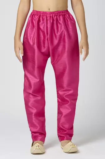 Full sleeves chanderi kurta, pyjama set with traditional butta work - rani pink