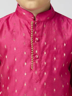 Full sleeves chanderi kurta, pyjama set with traditional butta work - rani pink 4