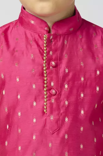 Full sleeves chanderi kurta, pyjama set with traditional butta work - rani pink