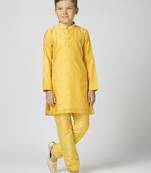 Full sleeves chanderi kurta, pyjama set with traditional butta work - yellow
