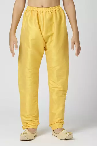 Full sleeves chanderi kurta, pyjama set with traditional butta work - yellow