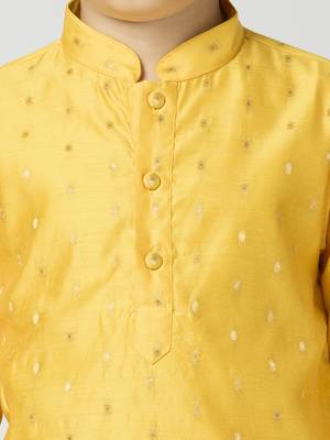 Full sleeves chanderi kurta, pyjama set with traditional butta work - yellow 4