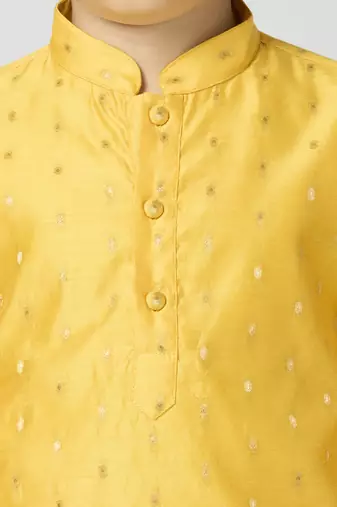 Full sleeves chanderi kurta, pyjama set with traditional butta work - yellow
