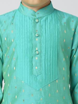 Full sleeves chanderi kurta, pyjama set with traditional butta work - sea green 3