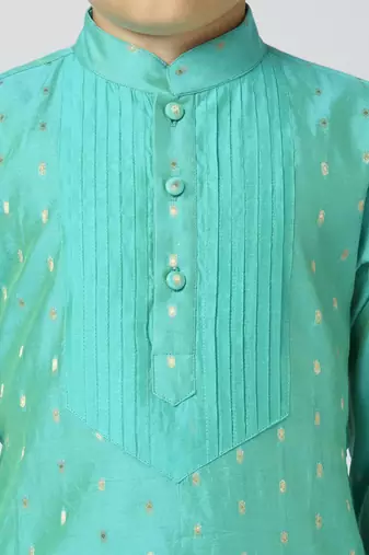 Full sleeves chanderi kurta, pyjama set with traditional butta work - sea green