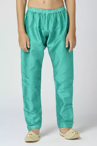 Full sleeves chanderi kurta, pyjama set with traditional butta work - sea green