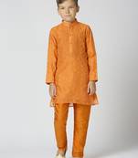 Full sleeves chanderi kurta, pyjama set with traditional butta work - orange