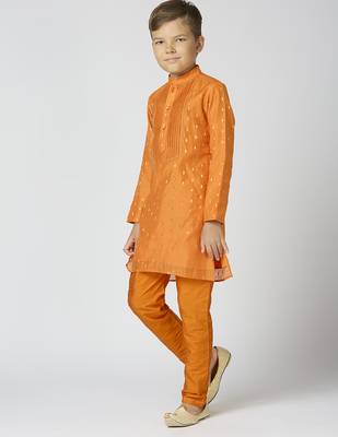Full sleeves chanderi kurta, pyjama set with traditional butta work - orange 2