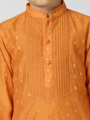 Full sleeves chanderi kurta, pyjama set with traditional butta work - orange 3