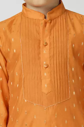 Full sleeves chanderi kurta, pyjama set with traditional butta work - orange