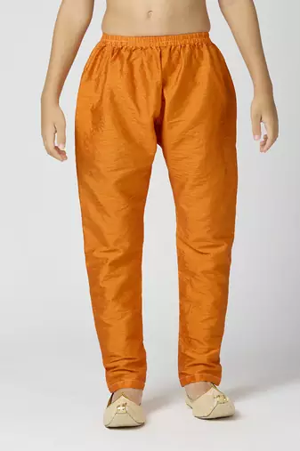 Full sleeves chanderi kurta, pyjama set with traditional butta work - orange