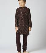 Full sleeves chanderi kurta, pyjama set with traditional butta work - brown