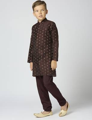 Full sleeves chanderi kurta, pyjama set with traditional butta work - brown 2