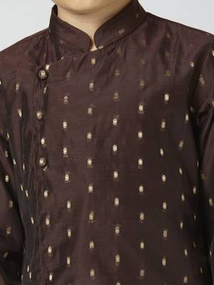 Full sleeves chanderi kurta, pyjama set with traditional butta work - brown 3