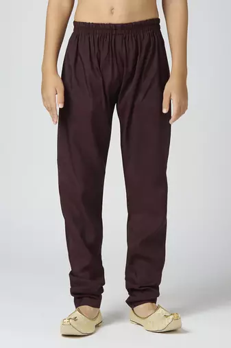 Full sleeves chanderi kurta, pyjama set with traditional butta work - brown