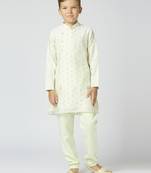 Full sleeves chanderi kurta, pyjama set with traditional butta work - pista