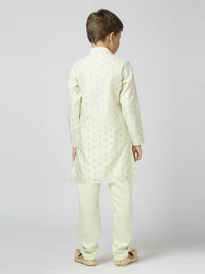 Full sleeves chanderi kurta, pyjama set with traditional butta work - pista 3