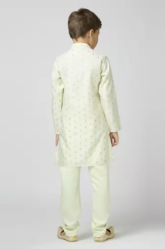 Full sleeves chanderi kurta, pyjama set with traditional butta work - pista