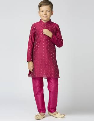 Full sleeves chanderi kurta, pyjama set with traditional butta work - purple 1