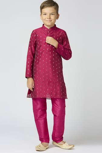 Full sleeves chanderi kurta, pyjama set with traditional butta work - purple