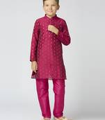 Full sleeves chanderi kurta, pyjama set with traditional butta work - purple