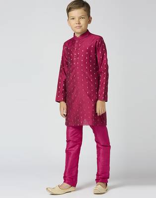 Full sleeves chanderi kurta, pyjama set with traditional butta work - purple 2