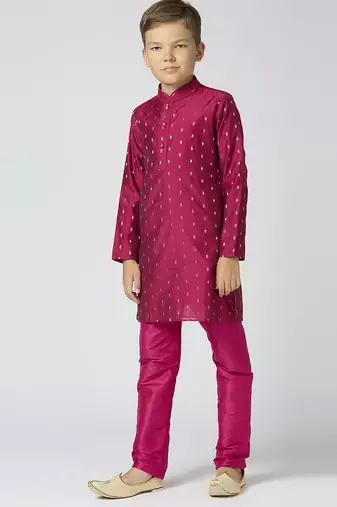 Full sleeves chanderi kurta, pyjama set with traditional butta work - purple