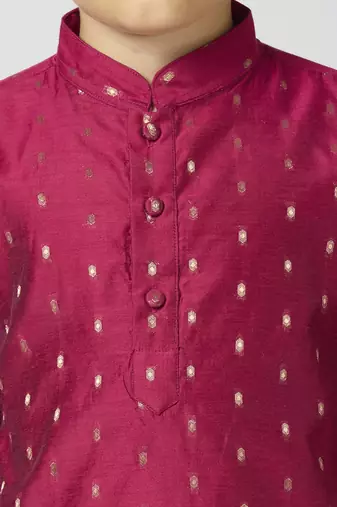 Full sleeves chanderi kurta, pyjama set with traditional butta work - purple