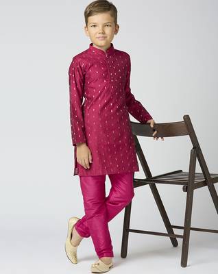 Full sleeves chanderi kurta, pyjama set with traditional butta work - purple 5