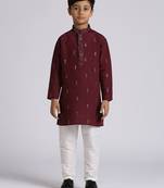 Traditional ethnic wear with silk sequence embroidery full sleeves kurta and pyjama set - wine