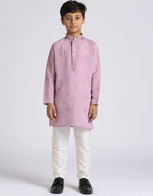 Traditional ethnic wear with silk sequence embroidery full sleeves kurta and pyjama set - purple 1